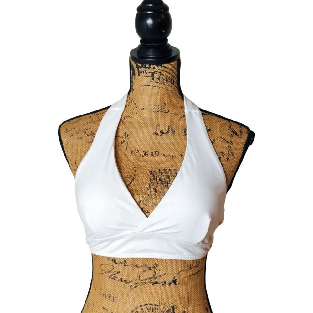 Zaful Womens S Halter Bikini Top White Wrap Tie Back Swimwear Beach Summer